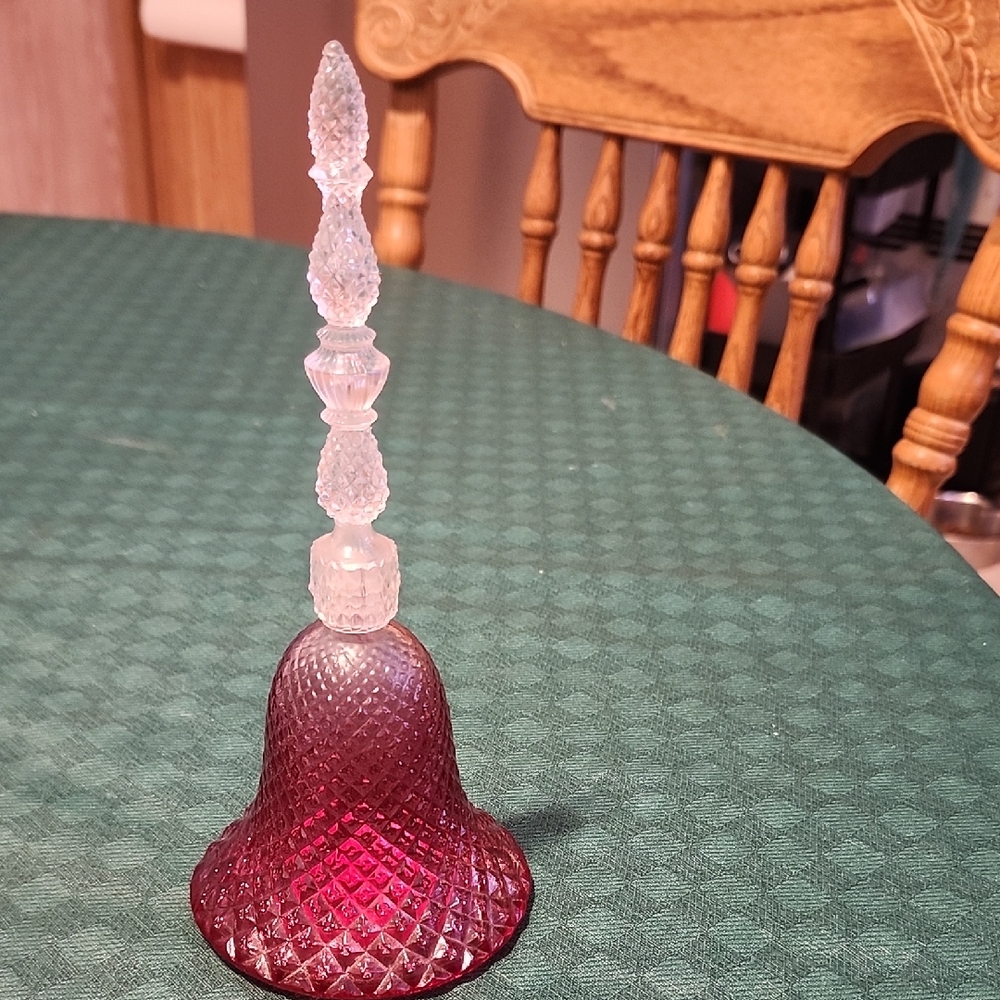 Vintage Avon Elegant Rose Glass Bell With Original Box - Empty